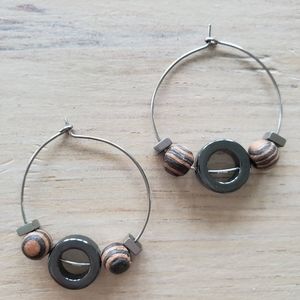 Hematite & Coco Wood Devotionaluxe Hoops